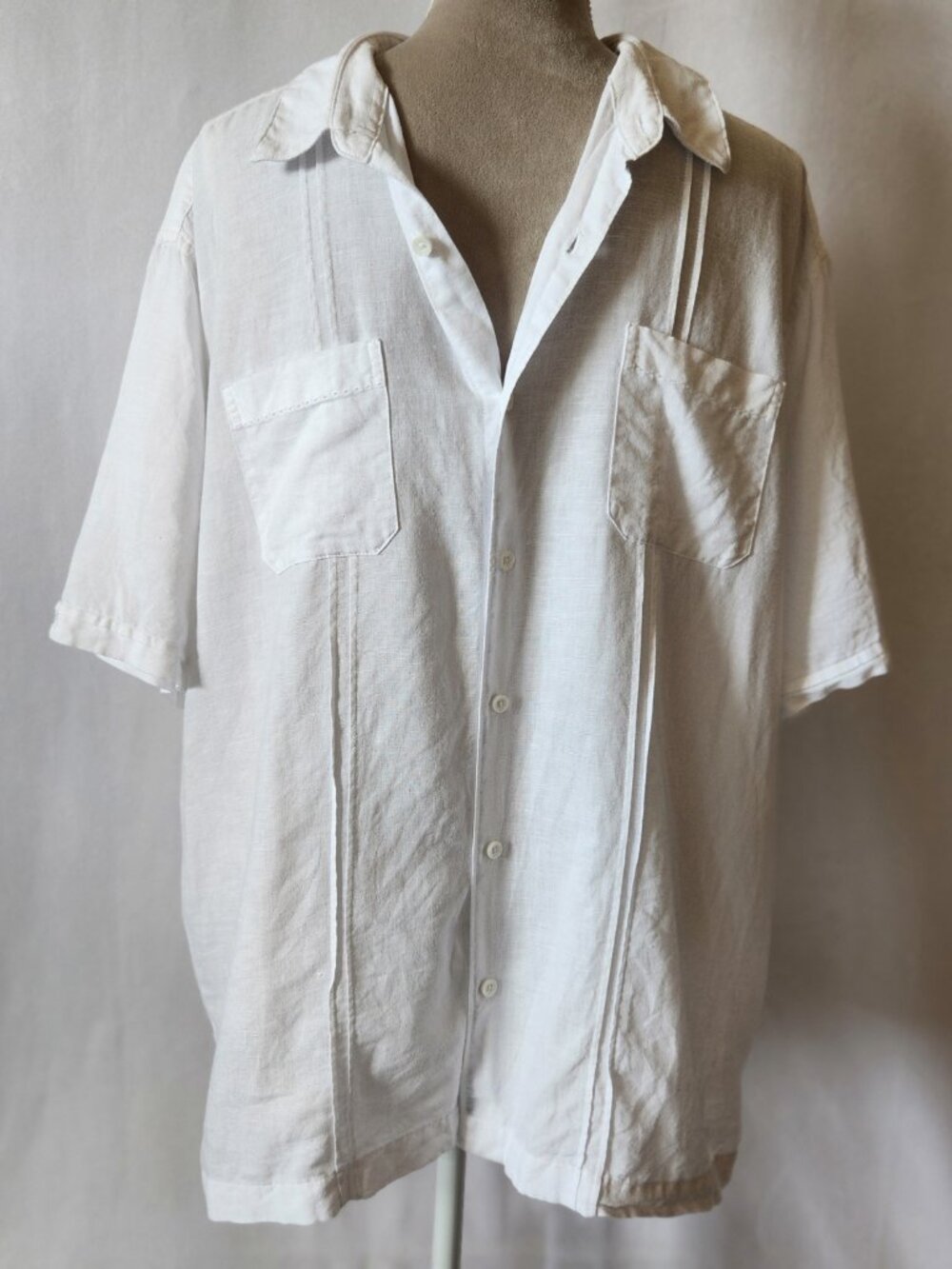 Cafe Luna Shirt Men's XL White Linen Blend Button Up Short Sleeve - Picture 2 of 16